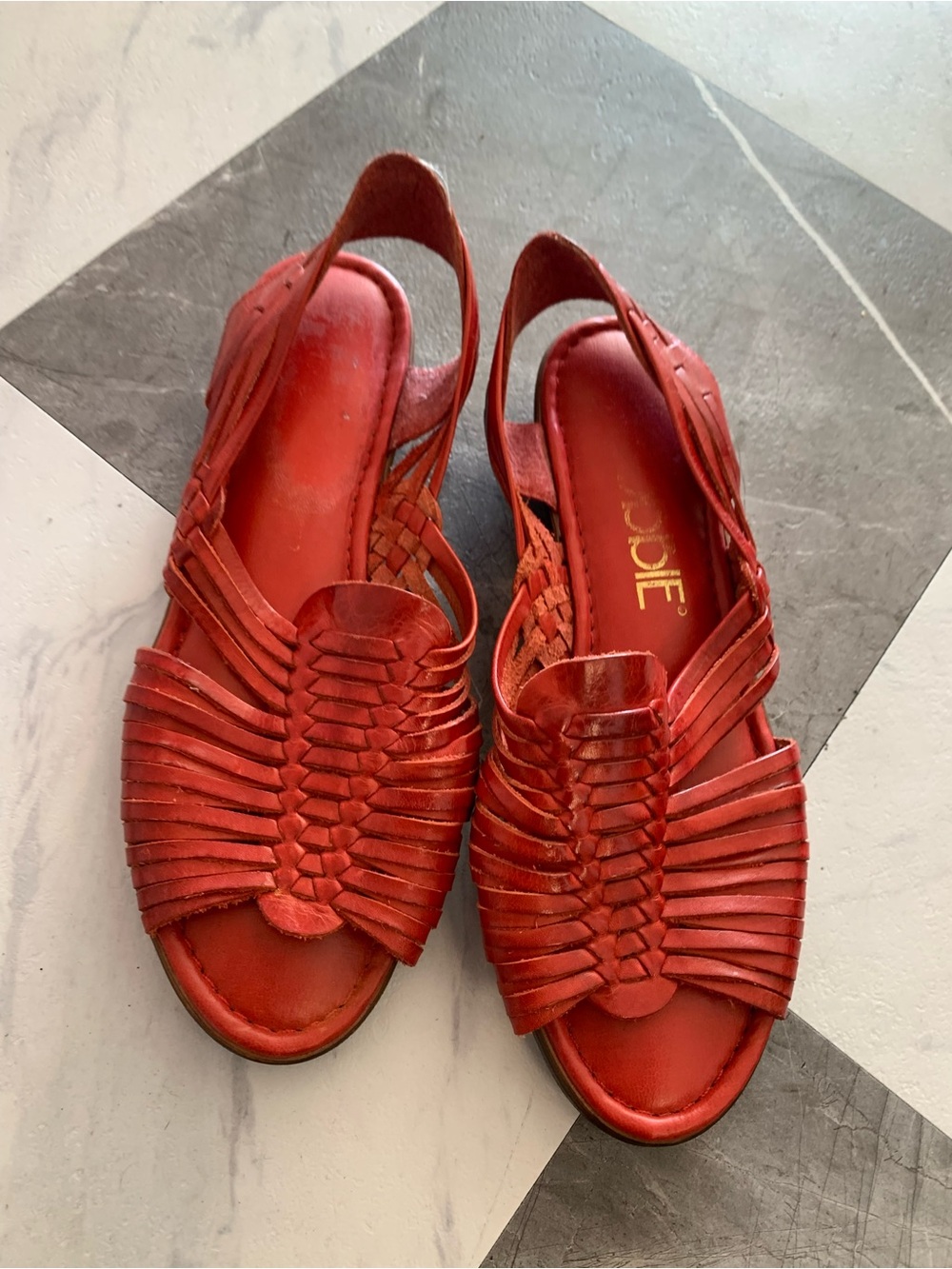 Red Woven Slingback Sandals - Braided Leather Design